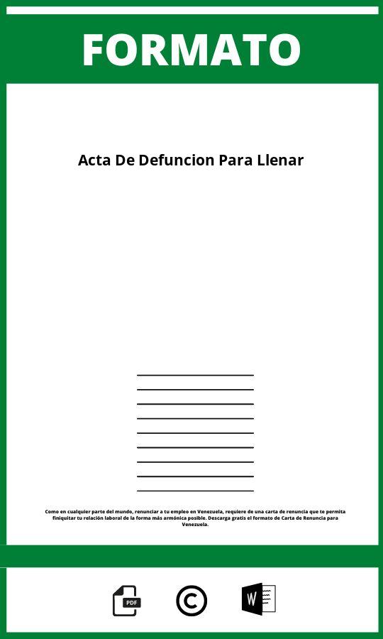 Formato De Acta De Defunción Para Llenar En Word