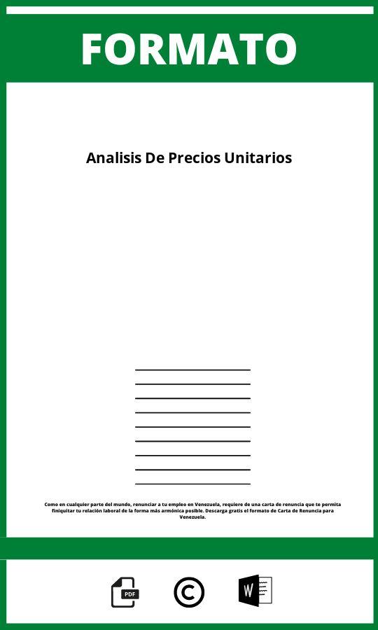 Formato De Analisis De Precios Unitarios En Excel