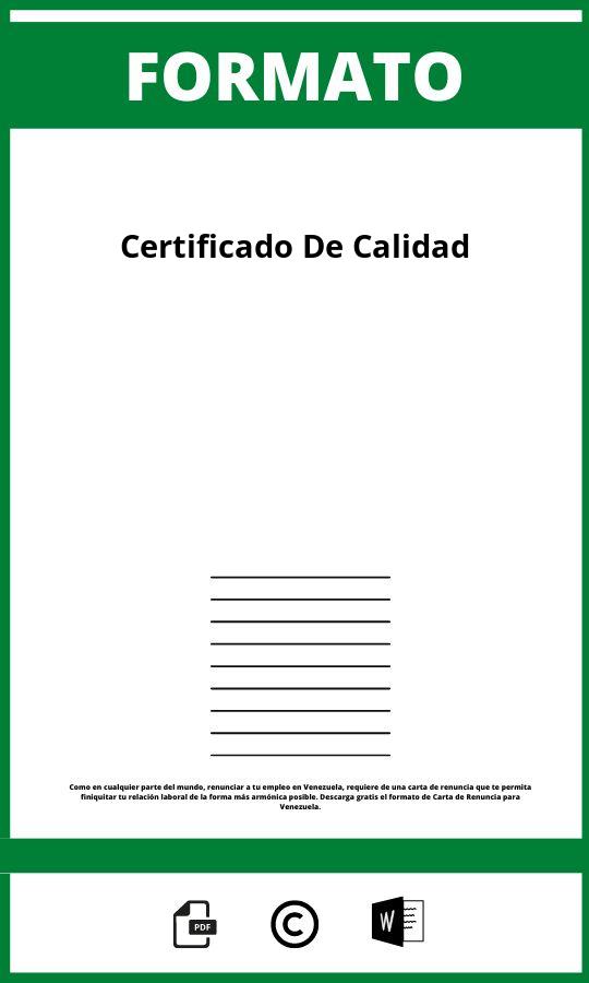 Formato De Certificado De Calidad