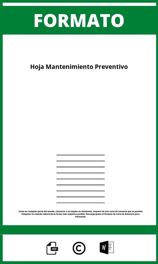 Formato Hoja Excel Mantenimiento Preventivo